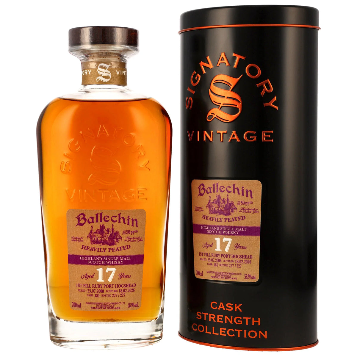 Ballechin 2008/2026 - 17 Jahre - 1st Fill Ruby Port Hogshead - Fassnummer 181 - Cask Strength Collection - Signatory Vintage