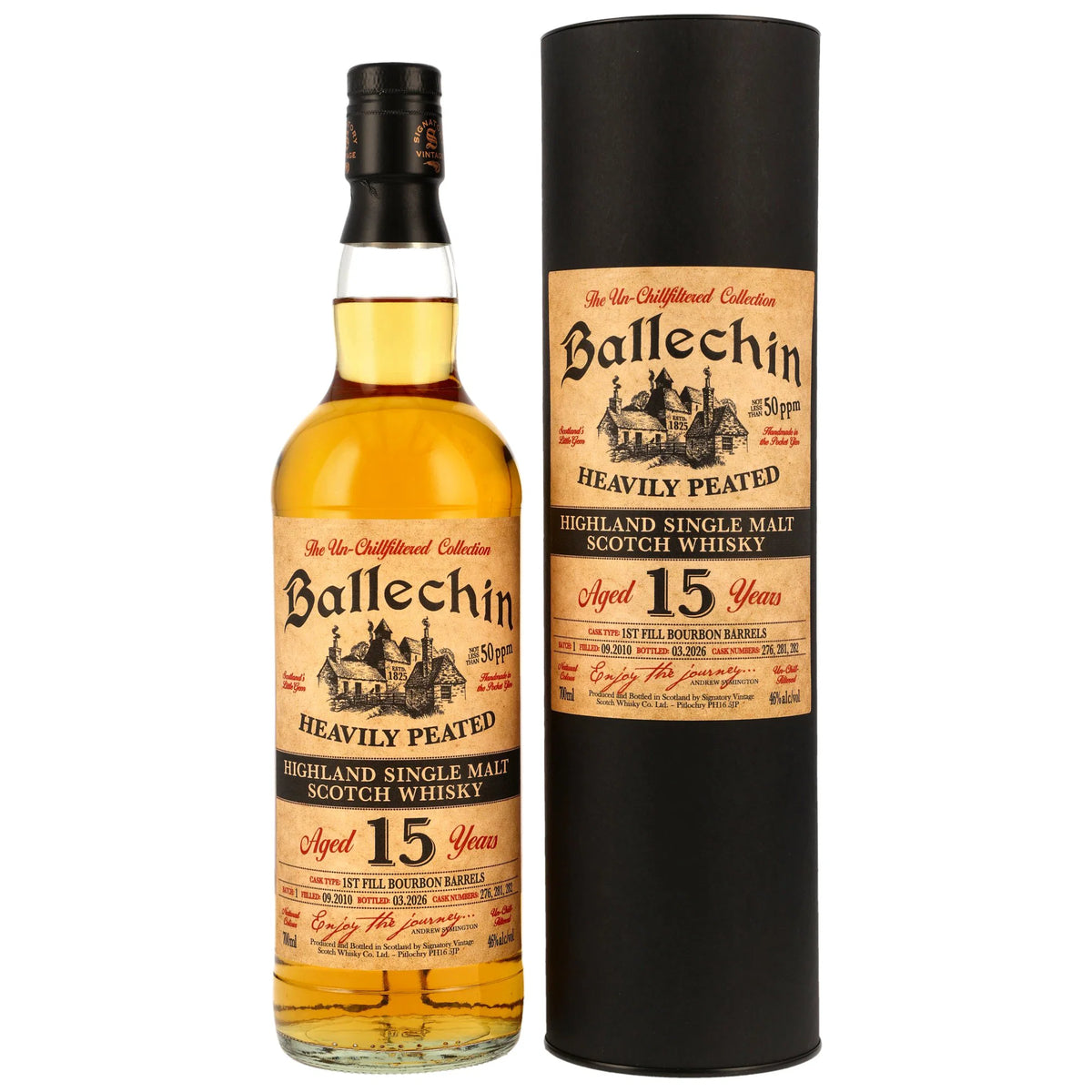 Ballechin 2010/2026 - 15 Jahre - Heavily Peated - 1st Fill Bourbon Barrels - The Un-Chillfiltered Collection - Signatory Vintage