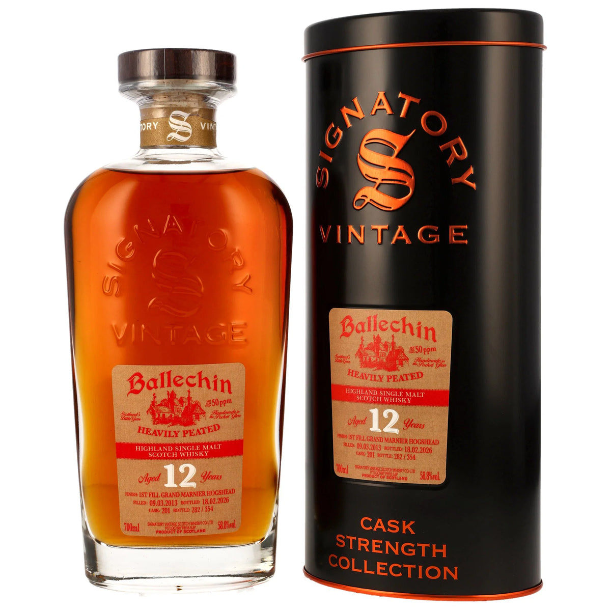 Ballechin 2013/2026 - 12 Jahre - 1st Fill Grand Marnier Hogshead - Fassnummer 201 - Cask Strength Collection - Signatory Vintage