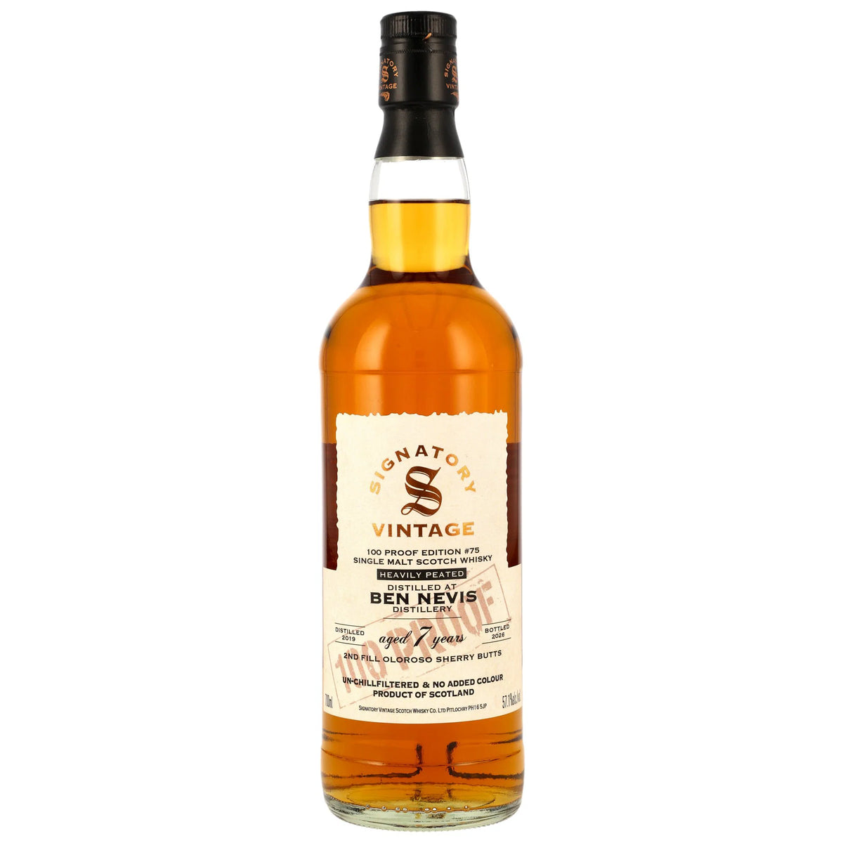 Ben Nevis 2019/2026 - 7 Jahre - 2nd Fill Oloroso Sherry Butts - Signatory 100 PROOF Edition #75