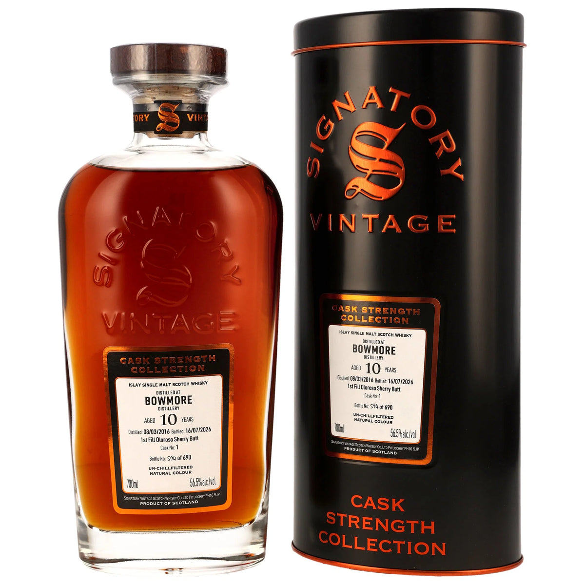 Bowmore 2016/2026 - 10 Jahre - 1st Fill Oloroso Sherry Butt - Fassnummer 1 - Cask Strength Collection - Signatory Vintage