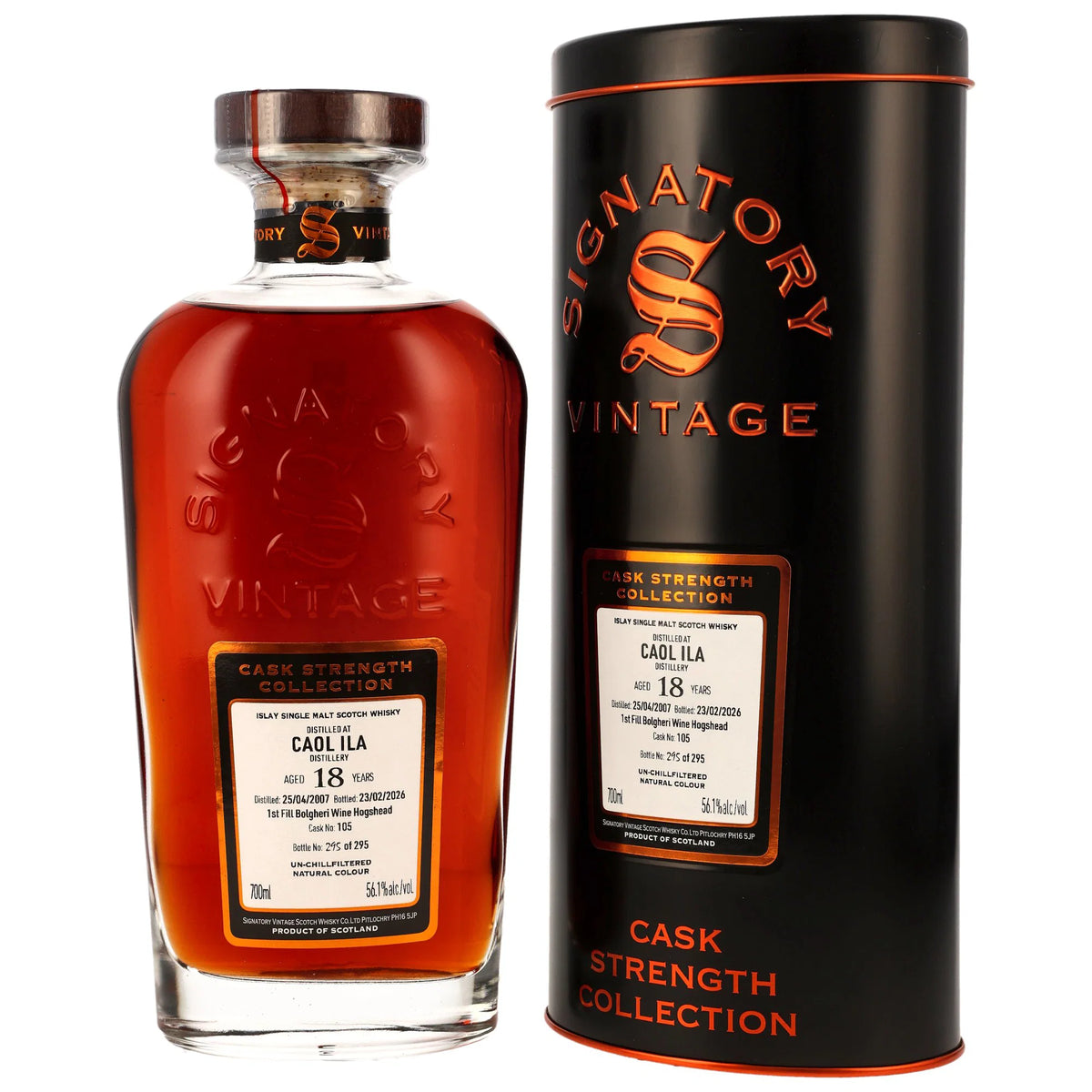 Caol Ila 2007/2026 - 18 Jahre - 1st Fill Bolgheri Wine Cask - Fassnummer 105 - Cask Strength Collection - Signatory Vintage