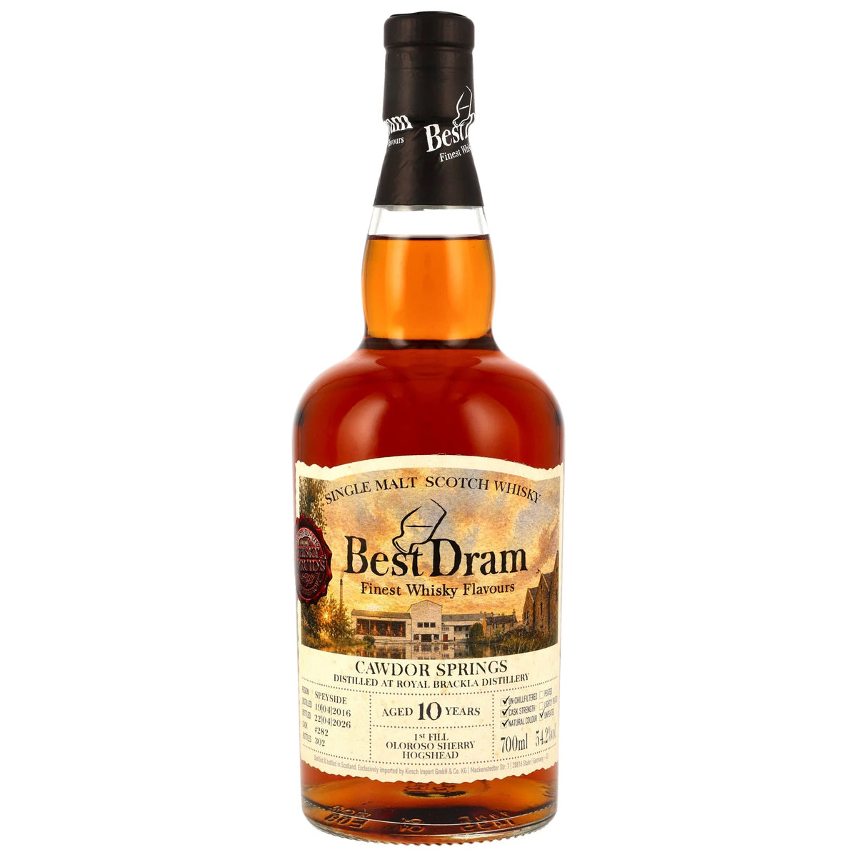 Cawdor Springs (Royal Brackla) 2016/2026 - 10 Jahre - 1st Fill Oloroso Sherry Hogshead - Fassnummer 282 - Best Dram