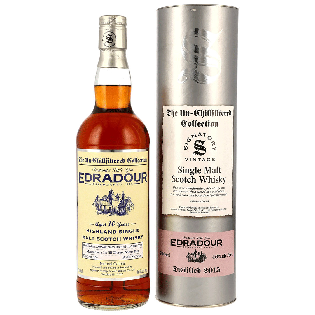 Edradour 20152025 - 10 Jahre - 1st Fill Oloroso Butt - Fassnummer 309 - The Un-Chillfiltered Collection - Signatory Vintage