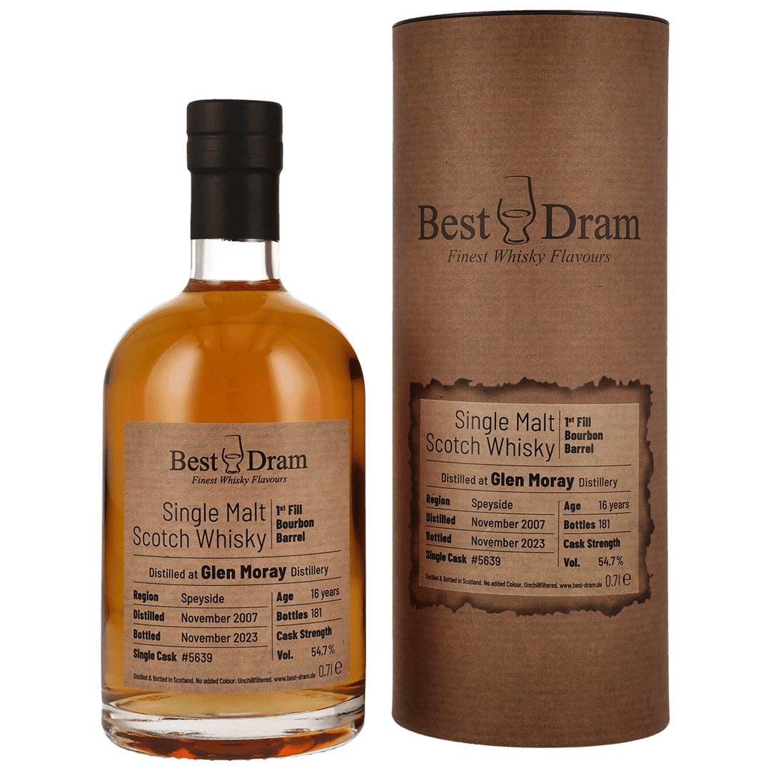 Glen Moray 2007/2023 - 16 Jahre - First Fill Bourbon Barrel - Fassnummer 5639 - Best Dram