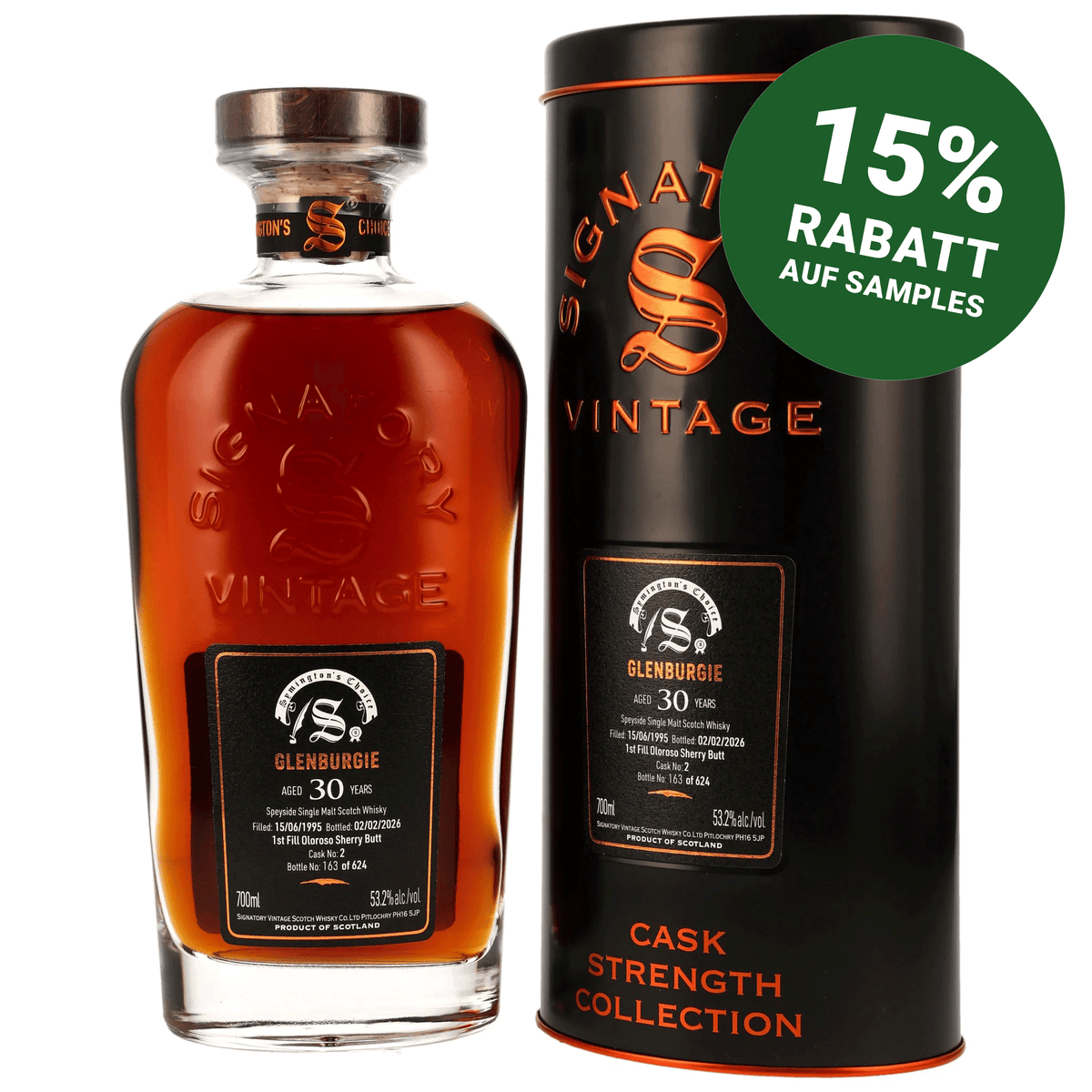 Glenburgie 1995/2026 - 30 Jahre - 1st Fill Oloroso Sherry Butt - Fassnummer 2 - Signatory Symingtons Choice