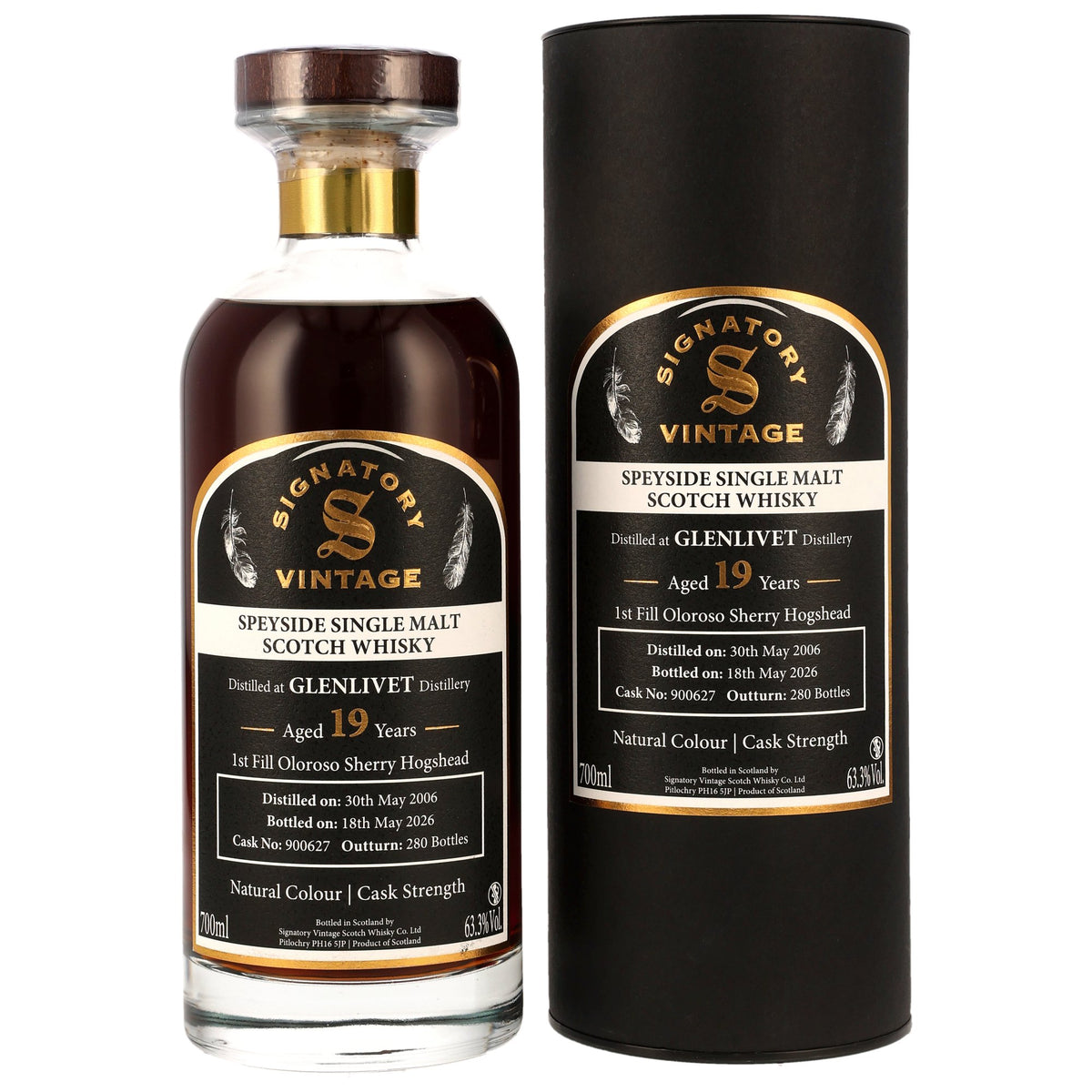Glenlivet 2006/2026 - 19 Jahre - 1st Fill Oloroso Sherry Hogshead - Fassnummer 900627 - Signatory Cask Strength - Ibisco Decanter
