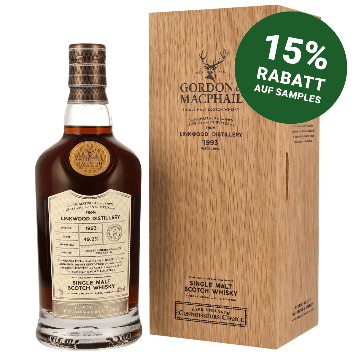 Linkwood 1993/2024 - 30 Jahre - Fassnummer 6184 - Connoisseurs Choice - Cask Strength - Gordon & MacPhail