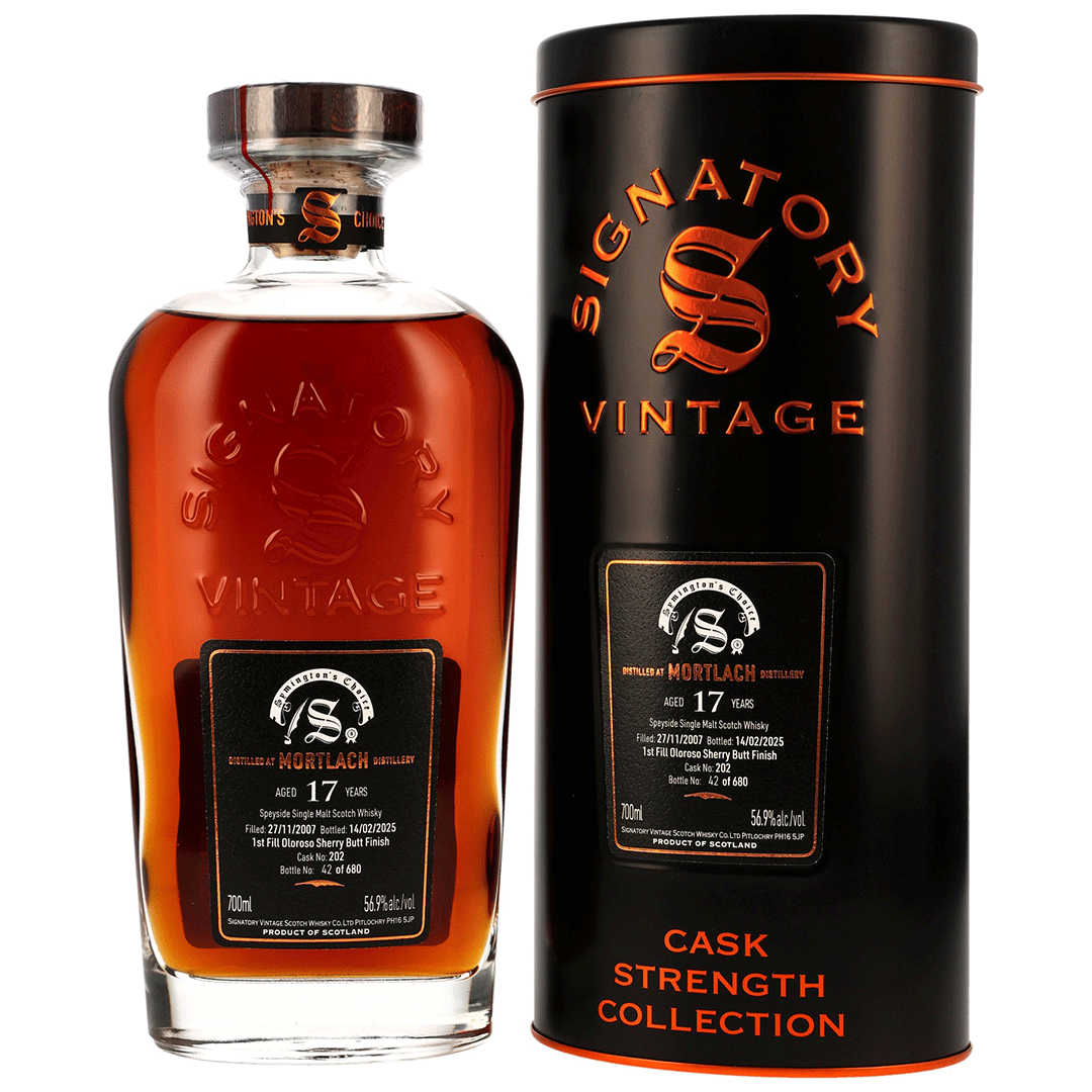 Mortlach 2007/2025 - 17 Jahre - 1st Fill Oloroso Sherry Butt Finish - Fassnummer 202 - Signatory Symingtons Choice