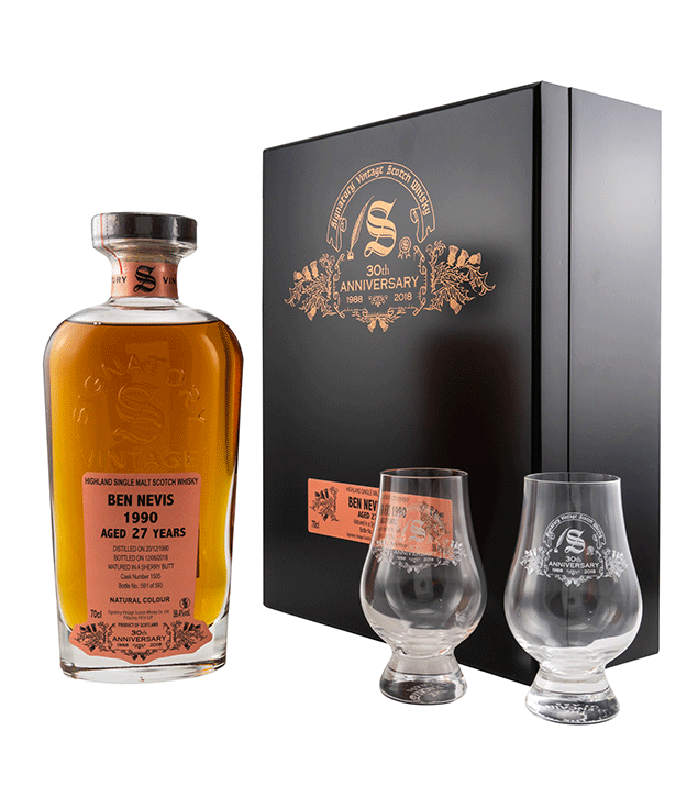 Ben Nevis 1990/2018 - 27 Jahre - 30th Anniversary + 2 Gläser - Signatory Vintage