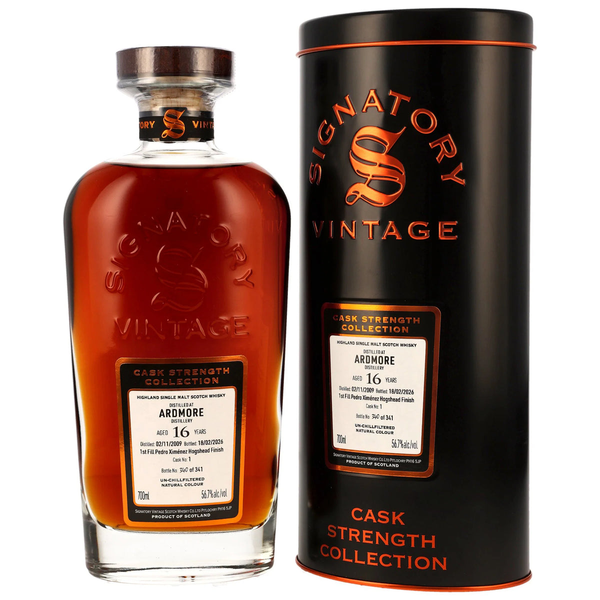 Ardmore 2009/2026 - 16 Jahre - 1st Fill Pedro Ximénez Hogshead Finish - Fassnummer 1 - Cask Strength Collection - Signatory Vintage
