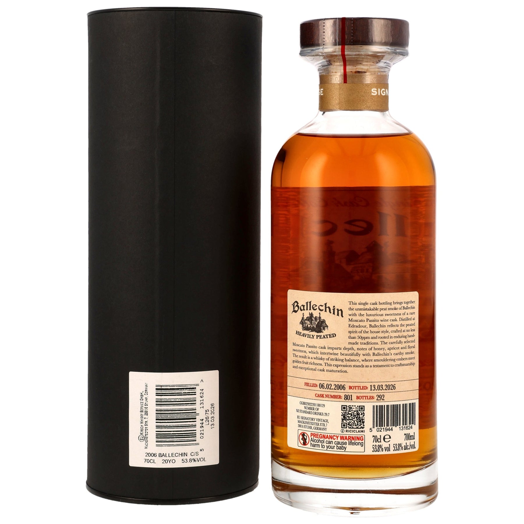 Ballechin 2006/2026 - 20 Jahre - 1st Fill Moscato Passito Wine Cask - Fassnummer 801 - Signatory Vintage - Ibisco