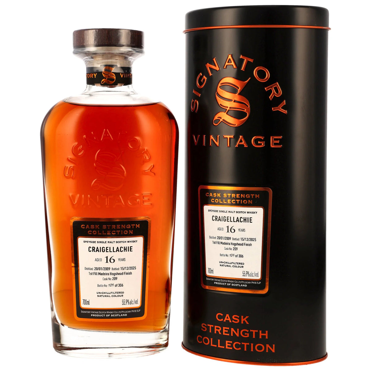 Craigellachie 2009/2025 - 16 Jahre - 1st Fill Madeira Hogshead Finish - Fassnummer 209 - Cask Strength Collection - Signatory Vintage