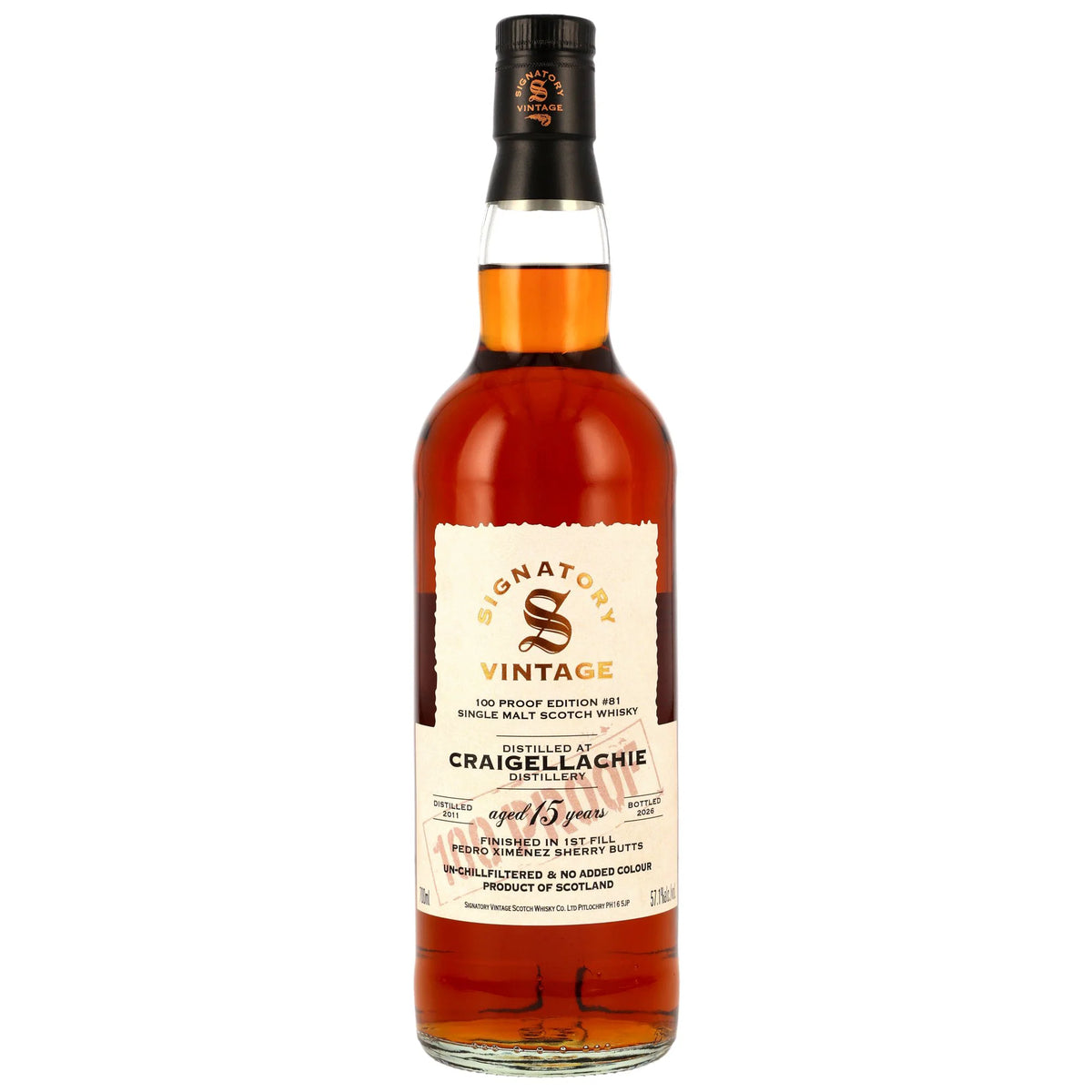 Craigellachie 2011/2026 - 15 Jahre - 1st Fill PX Sherry Butts Finish - Signatory 100 PROOF Edition #81