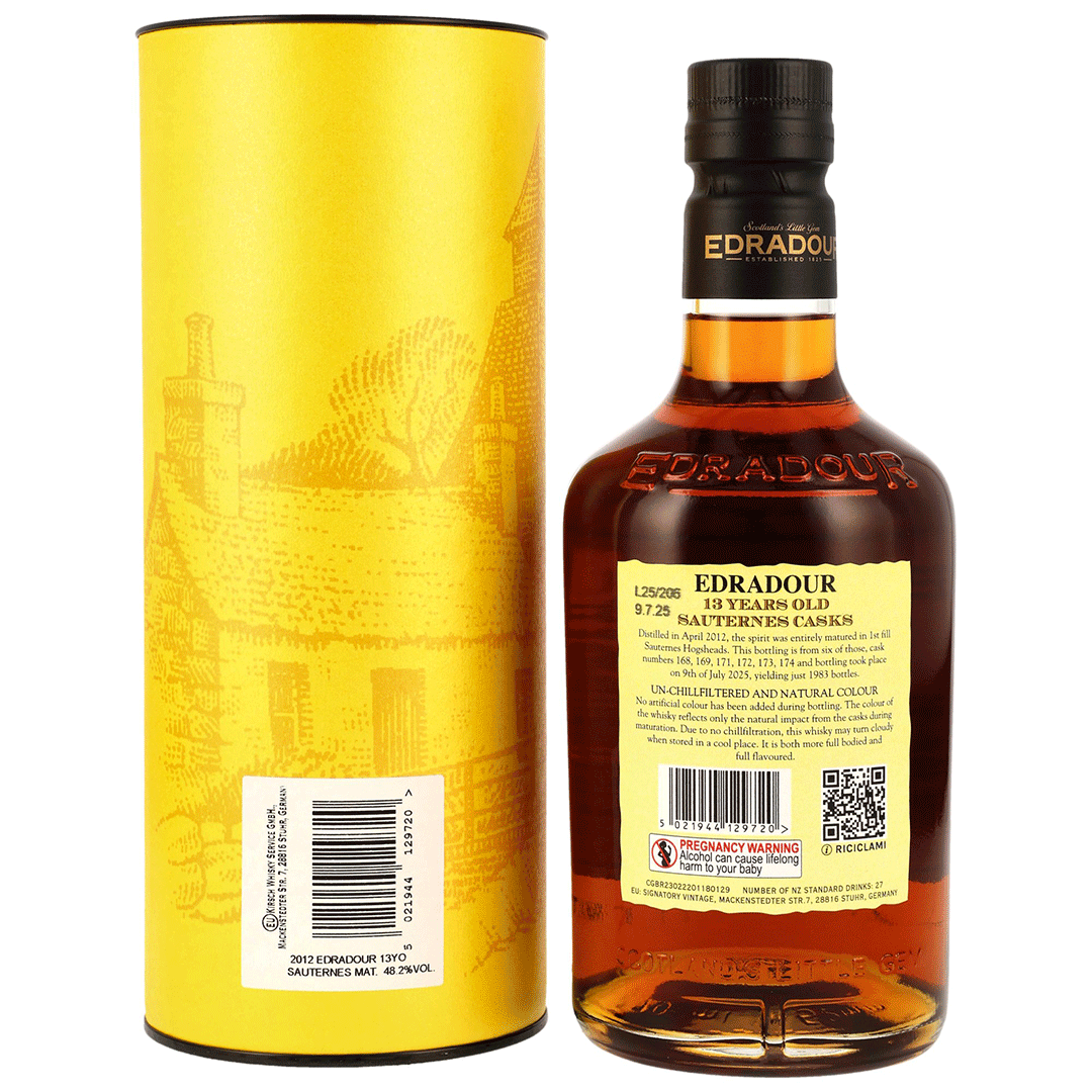 Edradour 2012/2025 - 13 Jahre - 1st Fill Sauternes Hogsheads - Fassnummer 168, 169, 171, 172, 173, 174 - Small Batch