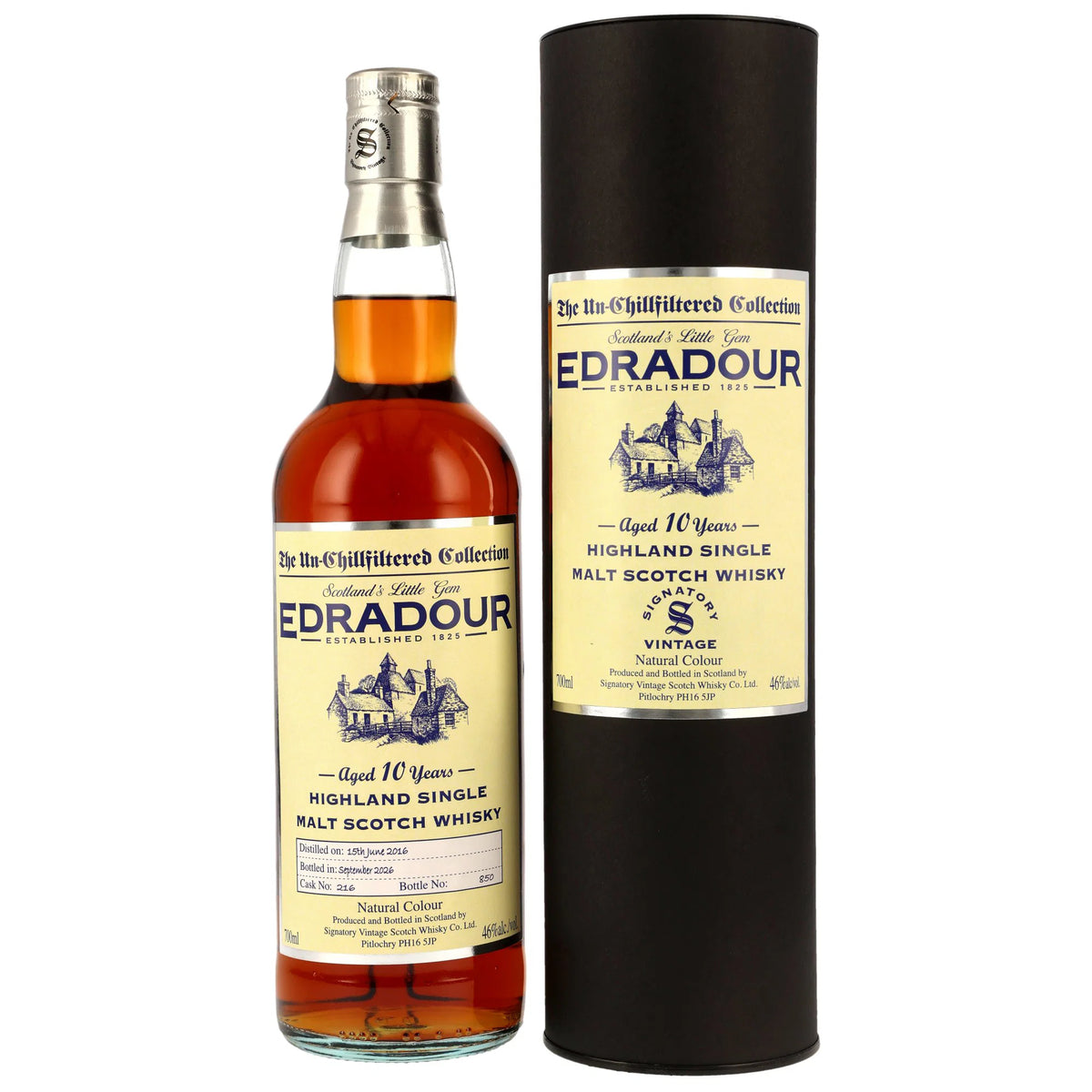 Edradour 2016/2026 - 10 Jahre - Sherry Cask - Fassnummer 216 - The Un-Chillfiltered Collection - Signatory Vintage