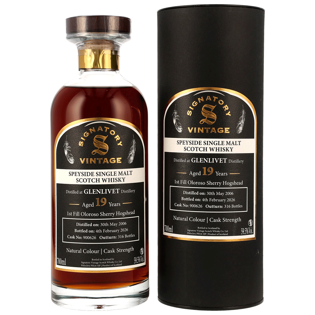 Glenlivet 2006/2026 - 19 Jahre - 1st Fill Oloroso Sherry Hogshead- Fassnummer 900626 - Signatory Cask Strength Ibisco Decanter