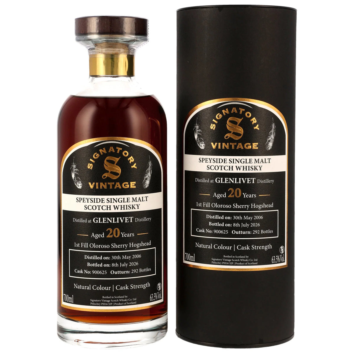 Glenlivet 2006/2026 - 20 Jahre - 1st Fill Oloroso Sherry Hogshead - Fassnummer 900625 - Signatory Cask Strength - Ibisco Decanter