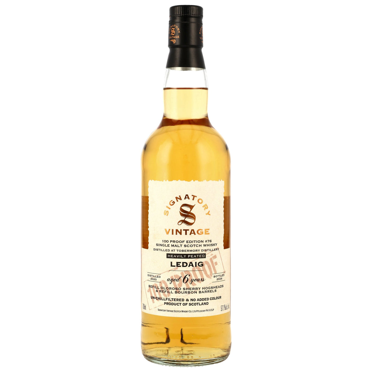 Ledaig 2020/2026 - 6 Jahre - Refill Oloroso Sherry & Bourbon Casks - Signatory 100 PROOF Edition #76