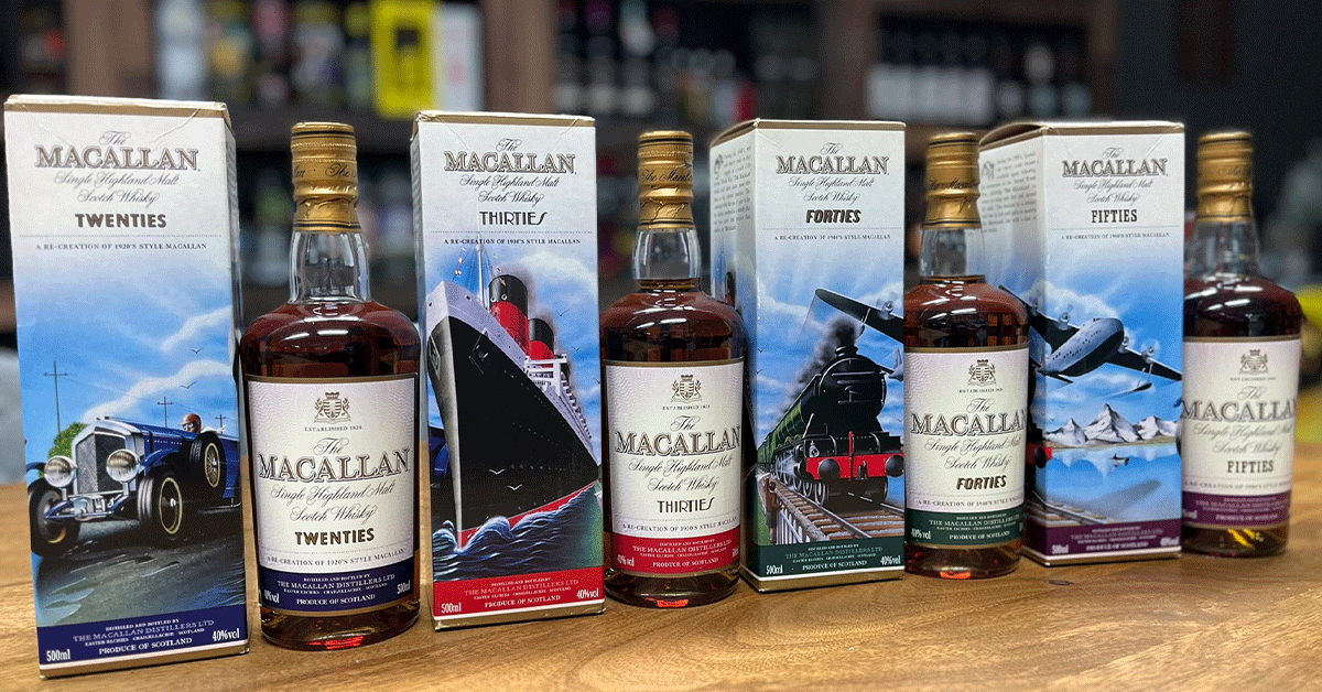 Macallan Travel Serie - Twenties, Thirties, Fourties und Fifties - 4 x 0,5l