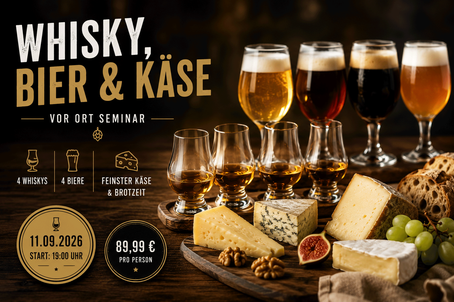 Whisky, Bier und Käse - vor Ort Seminar am 11.09.2026