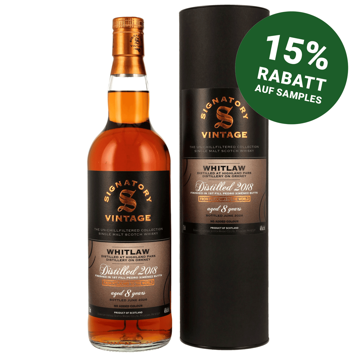 Whitlaw 2018/2026 - 8 Jahre - 1st Fill PX Sherry Butts Finish - The Un-Chillfiltered Collection - Signatory Vintage