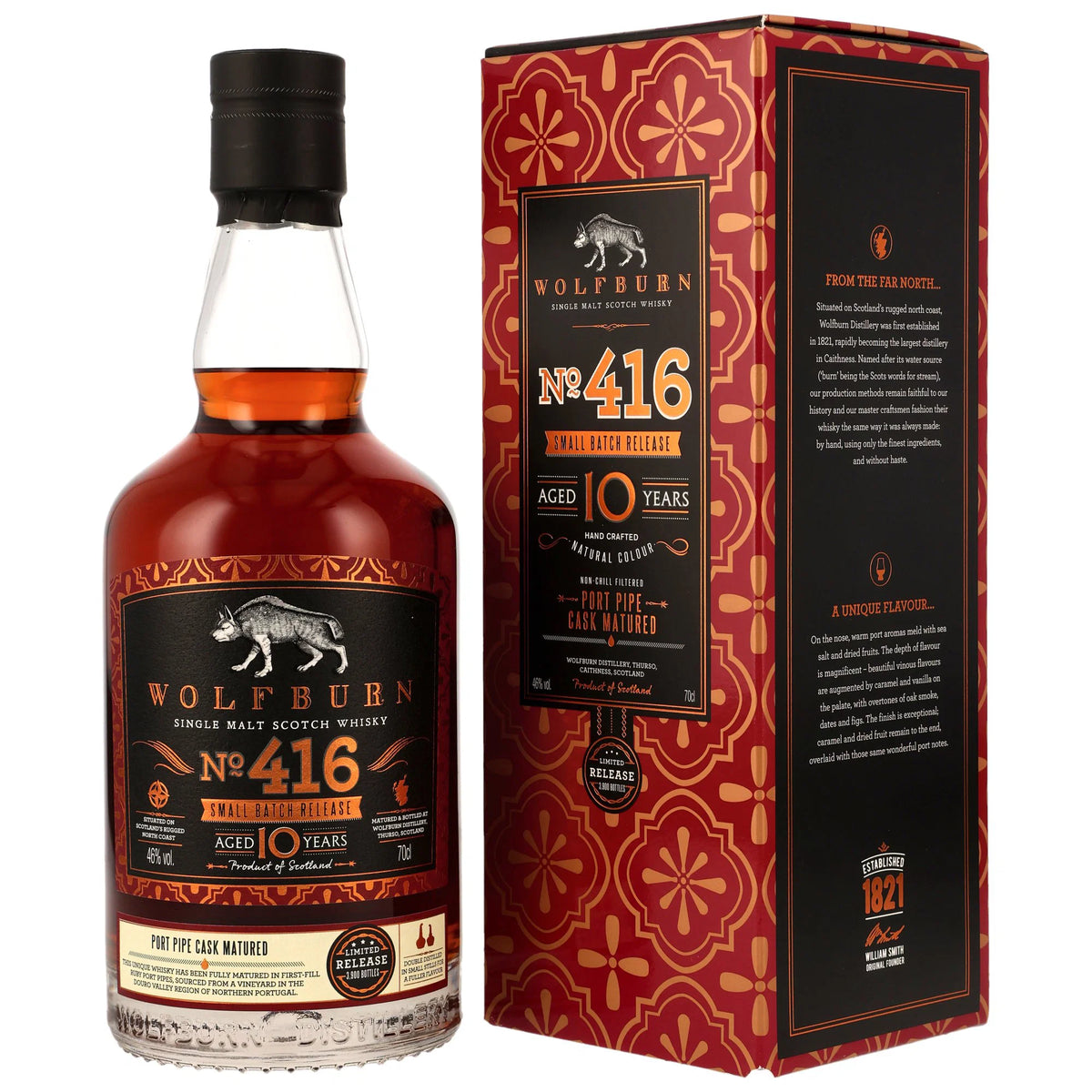 Wolfburn No. 416 - 10 Jahre - 1st Fill Ruby Port Pipes - Small Batch Release